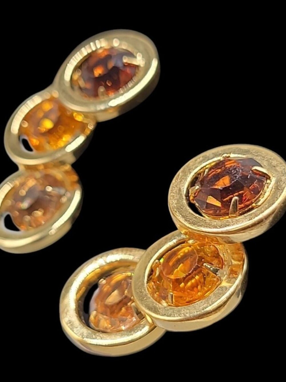 BH China Clip-On Earrings Amber & Brown Rhinestones Vintage Gold Tone - Picture 10 of 16